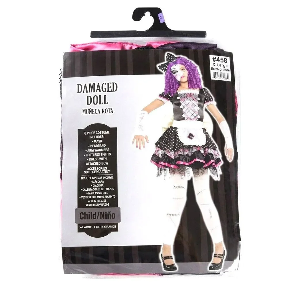 ​Damaged Doll Child Costume XL Extra Large 6 Piece Creepy Gothic Halloween Girls